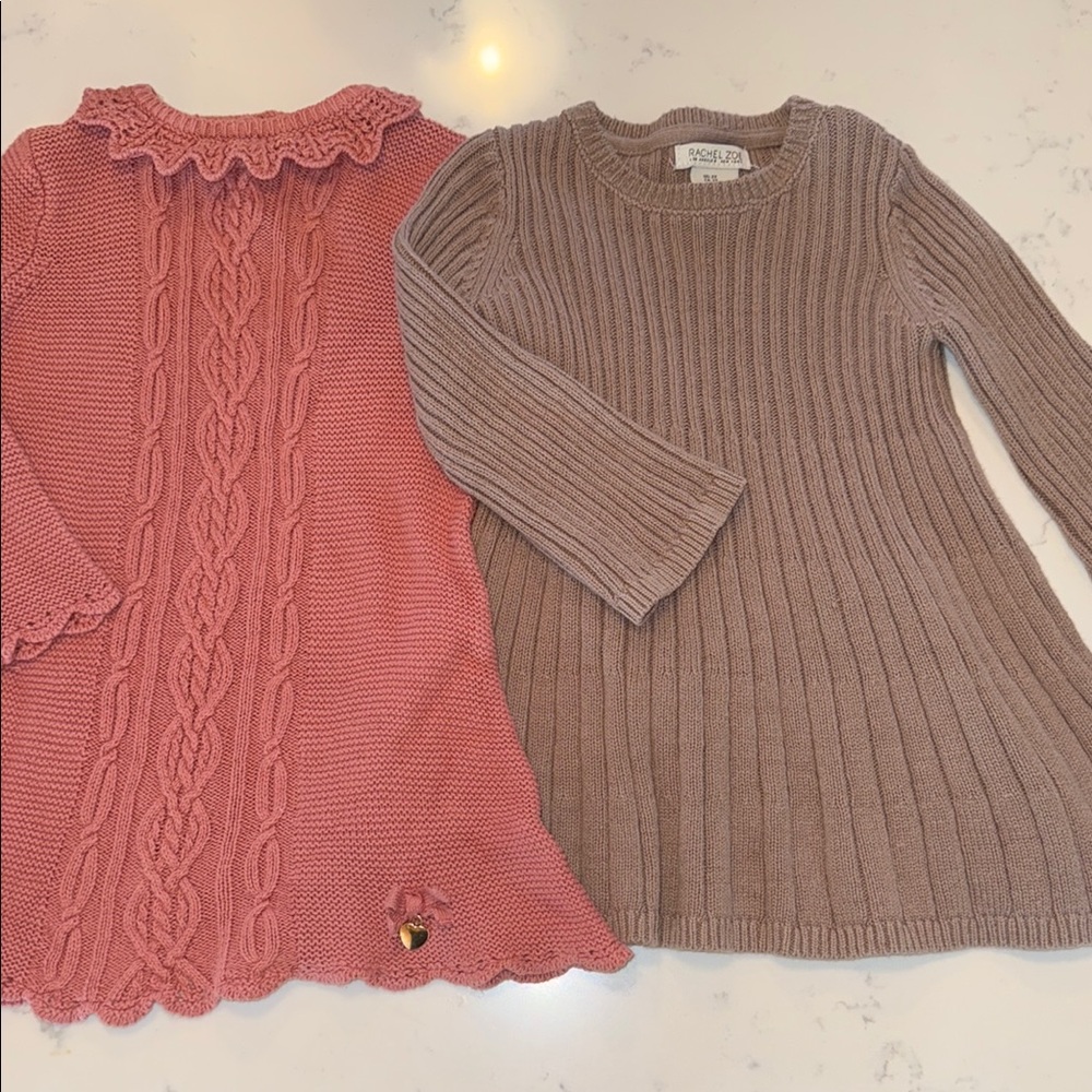 Rachel Zoe Taupe Ribbed Knit Dress & Pink Cable Knit Dress Duo